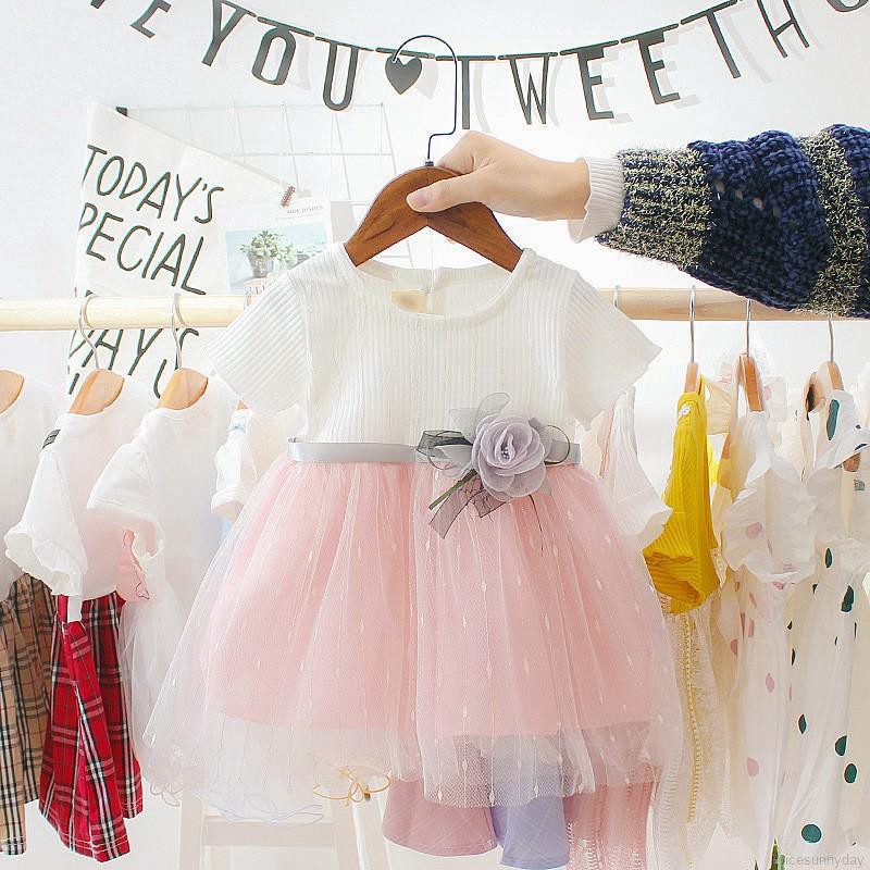 [NHẬP KIDTET hoàn 15% xu đơn 150k] ☀ sunny ღ Đầm xòe cotton phối lưới dễ thương ngắn tay đáng yêu cho bé gái