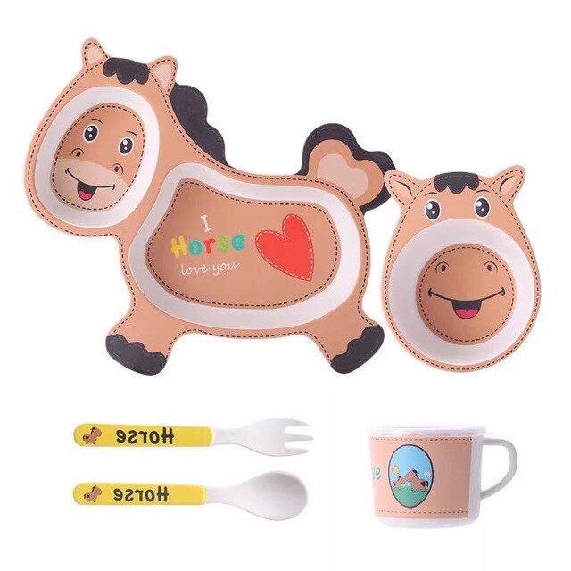 Set 5 món Khay, Bát, Cốc, Dĩa và Thìa  Bamboo Life Hữu Cơ tự nhiên an toàn cho Bé - nhiều mẫu