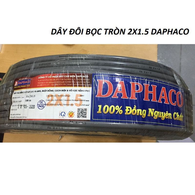 CUỘN DÂY ĐIỆN ĐÔI BỌC XÁM DAPHACO 2x1.5 (100 MÉT)