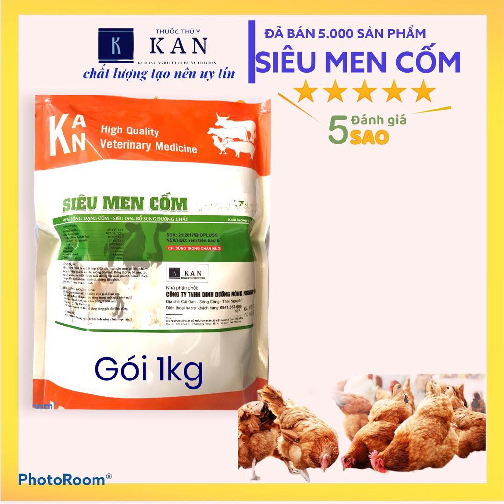 Siêu men cốm chịu kháng sinh cho gia súc gia cầm; men tiêu hóa cho ngan, gà vịt, lơn, chó, mèo gói 1kg