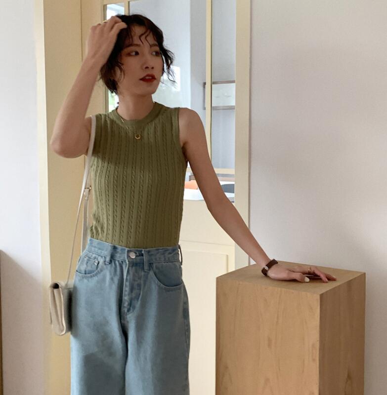 Áo ba lỗ SUXI dệt kim màu trơn thiết kế quyến rũ độc đáo cho nữ