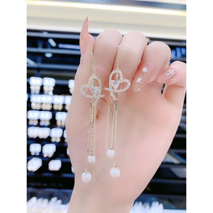 Bông Tai Dáng Dài Hình Trái Tim Phong Cách Mới Cho Nữ