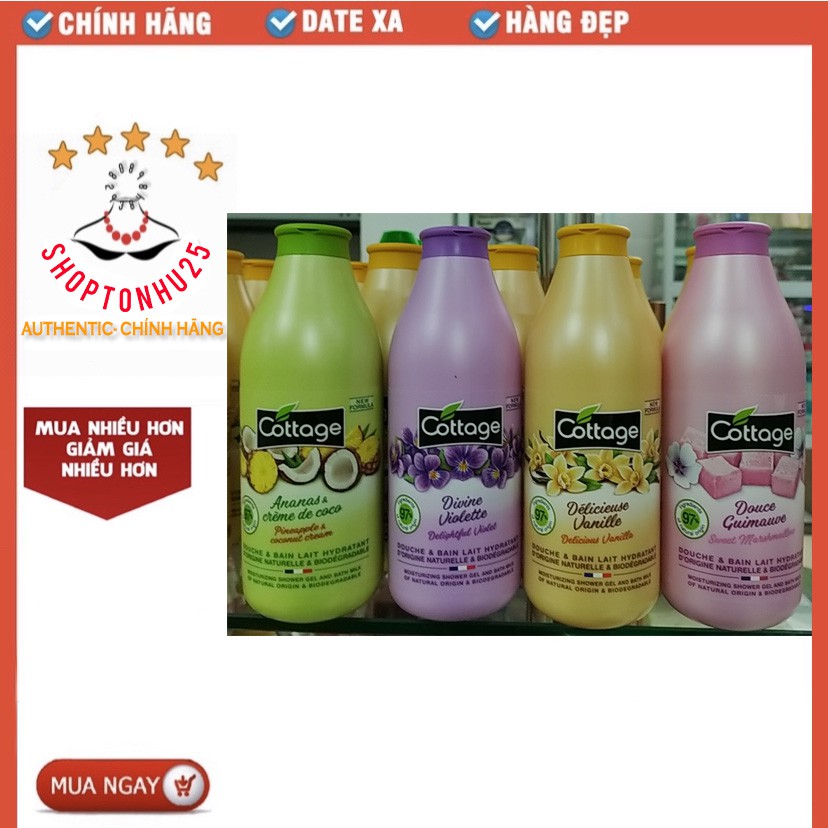 Sữa Tắm Dưỡng Thể Trắng Da Cottage 750ml Pháp Hàng Chính Hãng