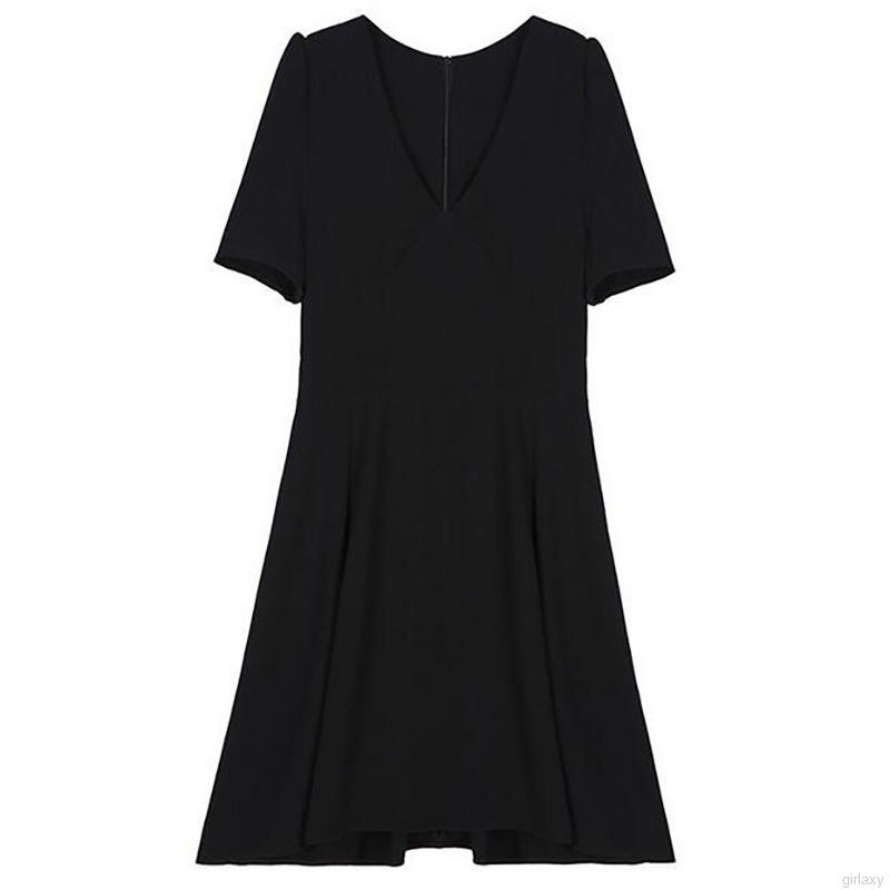 Đầm Nữ Tay Ngắn Cổ Chữ V Màu Trơn Phong Cách Hàn Quốc | BigBuy360 - bigbuy360.vn