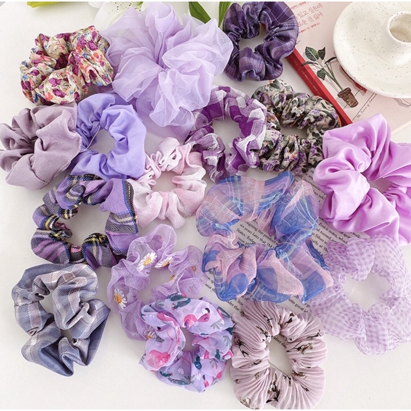 Scrunchie cột tóc tone màu tím ngọt ngào-hoạ tiết độc đáo-phong cách mới cho nữ