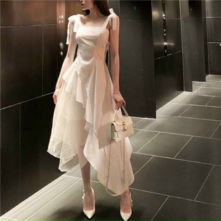 Đầm midi 2s nơ vai tà lệch