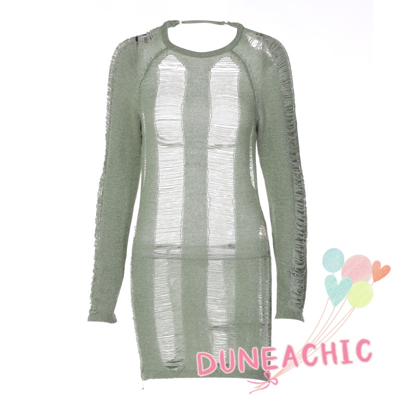 Đầm dệt kim DUNEA tay dài hở lưng quyến rũ thời trang dành cho nữ