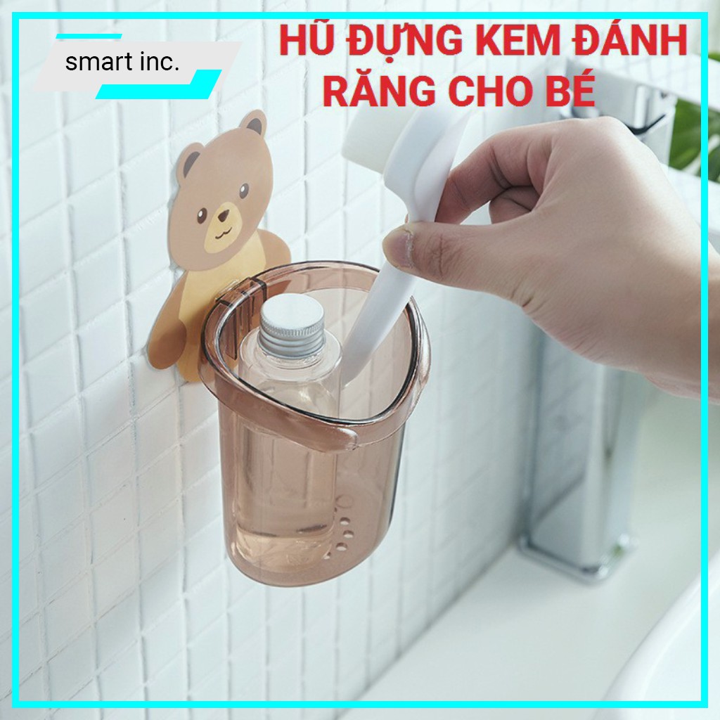 Kệ Để Hủ Ly Nhựa Đựng Bàn Chải Kem Đánh Răng Cho Bé Gắn Tường Giá Treo Cốc Khay Dán Tường Hình Thú Gấu Cute