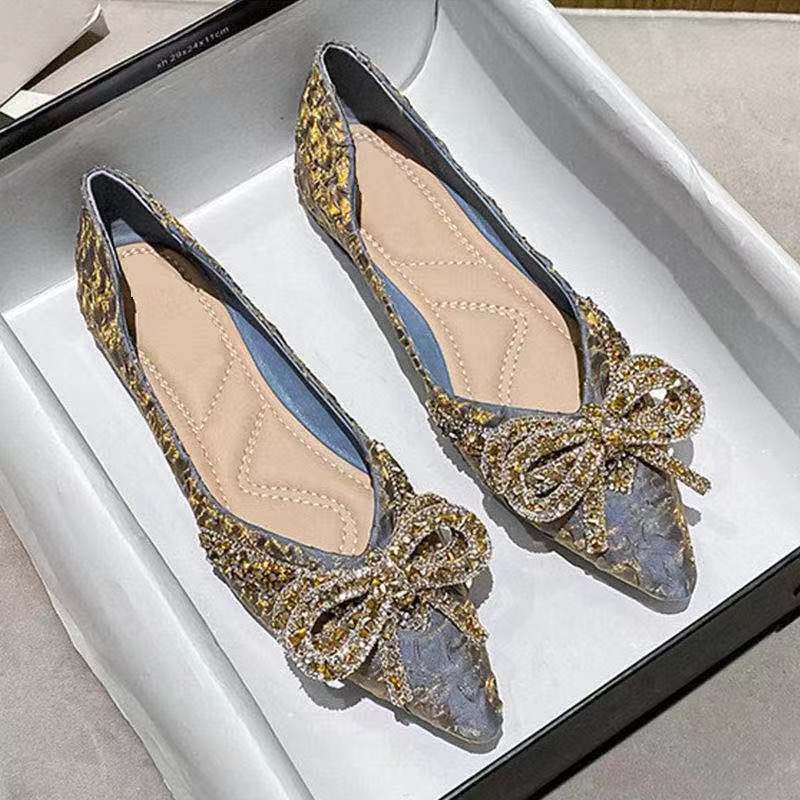 Giày Búp Bê Đế Mềm Đính Đá Hình Nơ Xinh Xắn Thời Trang Cho Nữ