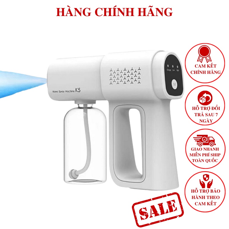 Máy Phun Xịt Khử khuẩn Sát Trùng Nano Cầm Tay K5 Hàng Chuẩn In Laser Mắt UV, phun xa 1.5m Loại Mới