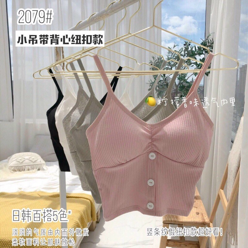 Áo bra 2 dây 3 khuy len tăm dáng croptop phối đồ cực xinh có đệm ngực 2079