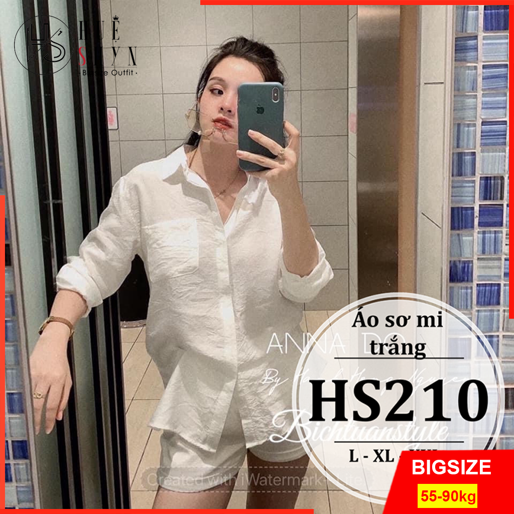 Áo kiểu chuẩn sơ mi trắng tay dài bigsize - Cho người béo mập - màu trắng - L XL XXL - Áo sơ mi nữ bigsize 55-90kg