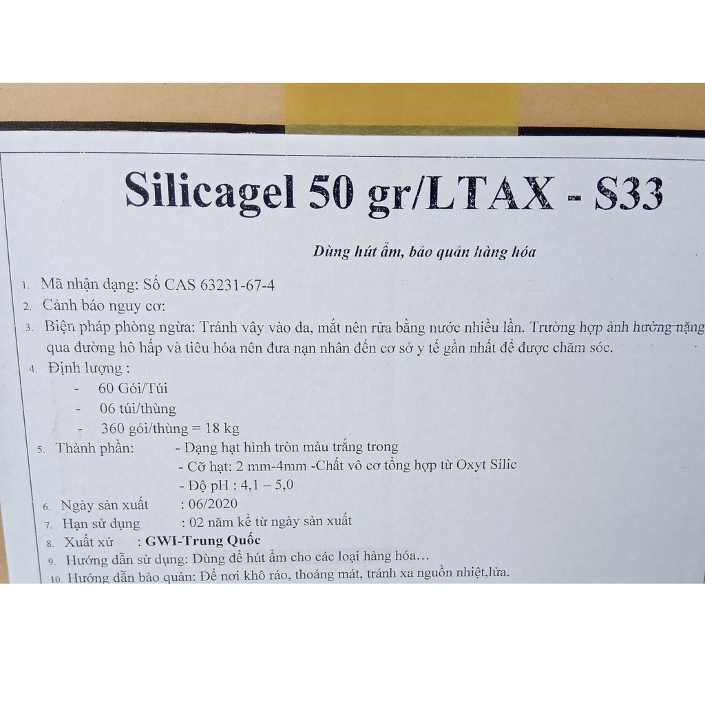 Gói hút ẩm 1g - 50 gói hút ẩm Silica gel 1g - hút ẩm giày dép.