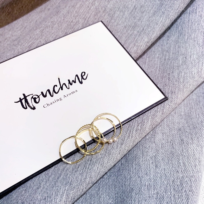 Bộ 5 nhẫn đính ngọc chai phong cách Hàn Quốc