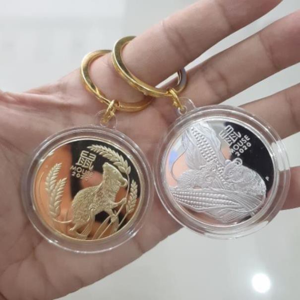 [SIÊU RẺ] Cặp Đồng Tiền Xu Úc Hình Chuột Mạ Vàng Bạc Kèm Móc Khóa Cực Xinh