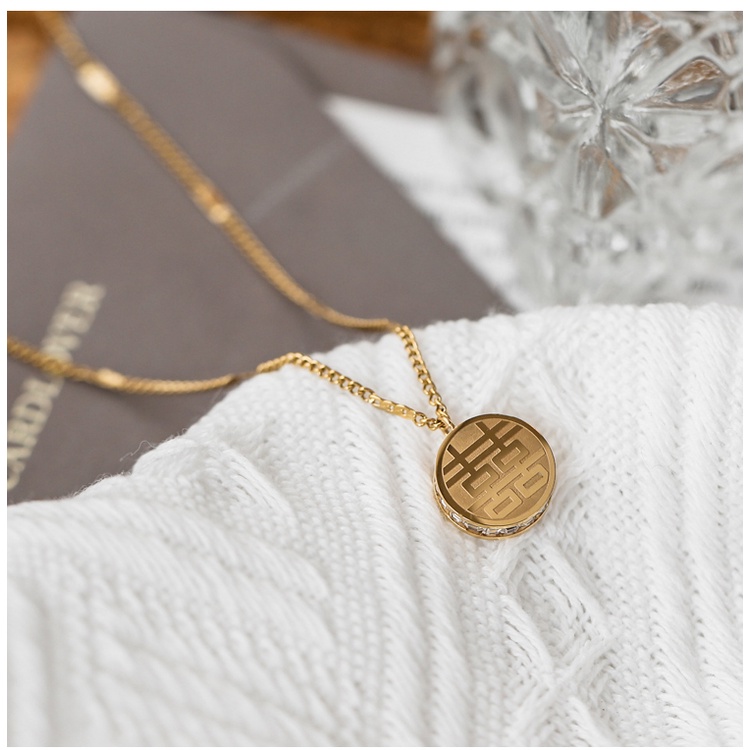 Dây chuyền nữ 100% TITAN NGUYÊN CHẤT vòng cổ nữ KHÔNG GỈ mặt chữ phúc phong cách retro cổ điển mẫu mới 2021