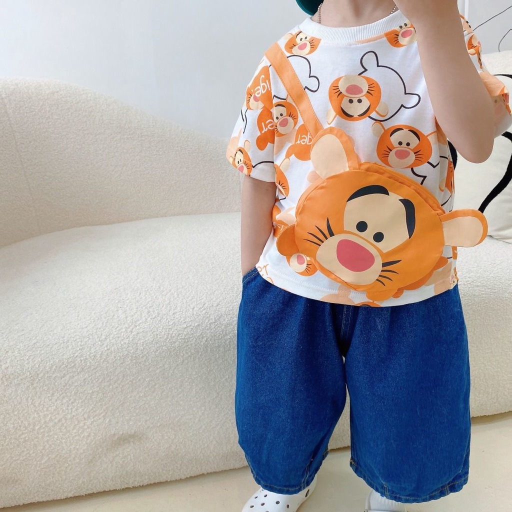 Áo Thun Tay Ngắn Cổ Tròn Dáng Rộng In Hoạt Hình Kiểu Hàn Quốc Thời Trang Mùa Hè Cho Bé Trai