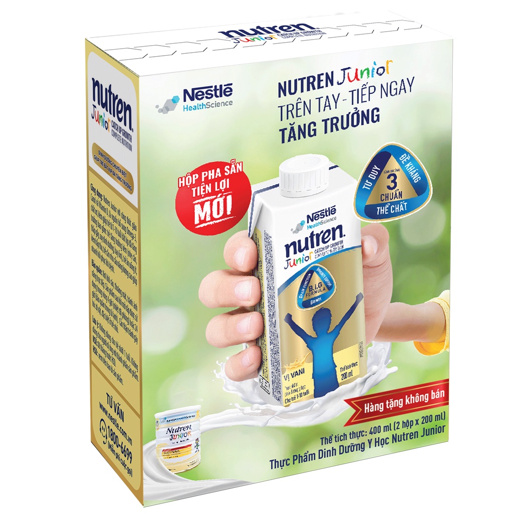 [BOOKS GIFT] Sản phẩm dinh dưỡng y học Nestle NUTREN JUNIOR - Hộp pha sẵn tiện lợi - lốc 2 hộp 400ml