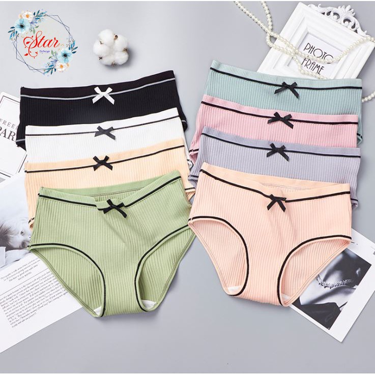 Quần lót nữ cotton gân tăm phối nơ xinh F02