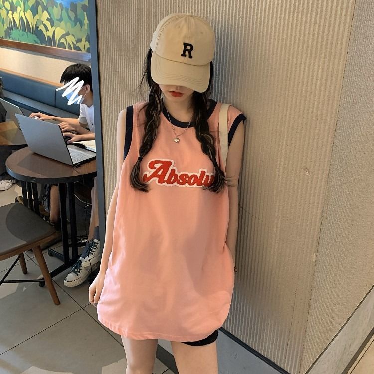 Áo Thun Mỏng Không Tay Dáng Rộng Thêu Chữ Thời Trang Mùa Hè Hàng Mới Dành Cho Nữ 2022