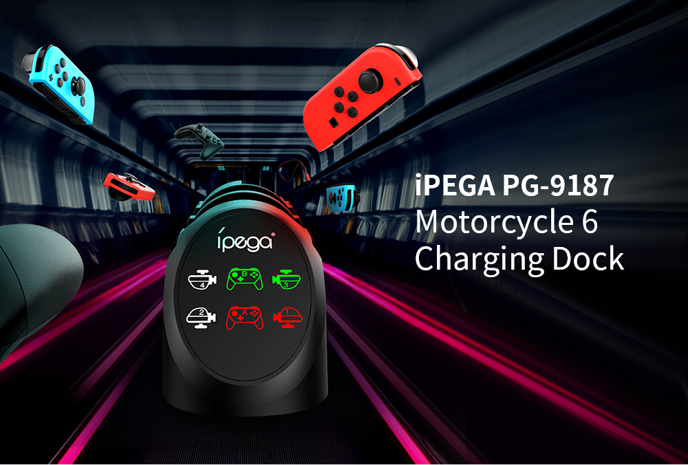 iPega PG 9187 đế sạc đa năng cho máy Nintendo Switch 6in1 có đèn báo led, sạc joycon, tay cầm pro