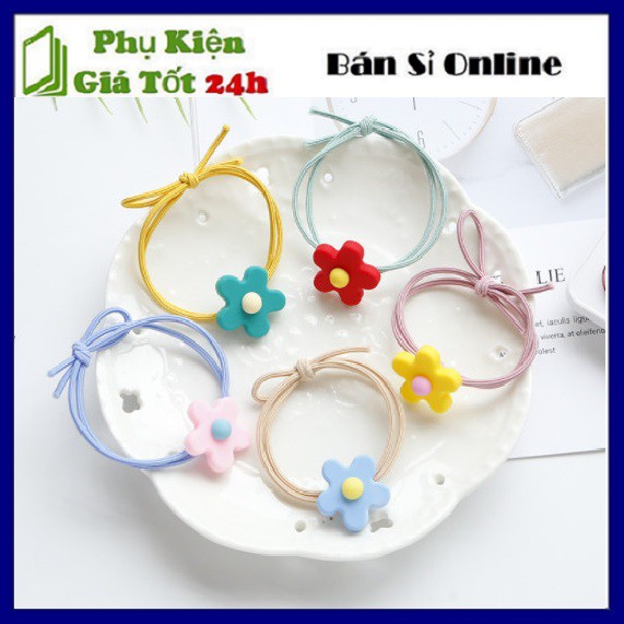 ⚡Rẻ Bất Ngờ⚡Combo 10 Dây Cột Tóc Mặt Hoa 5 Cánh Màu Kẹo Đáng Yêu
