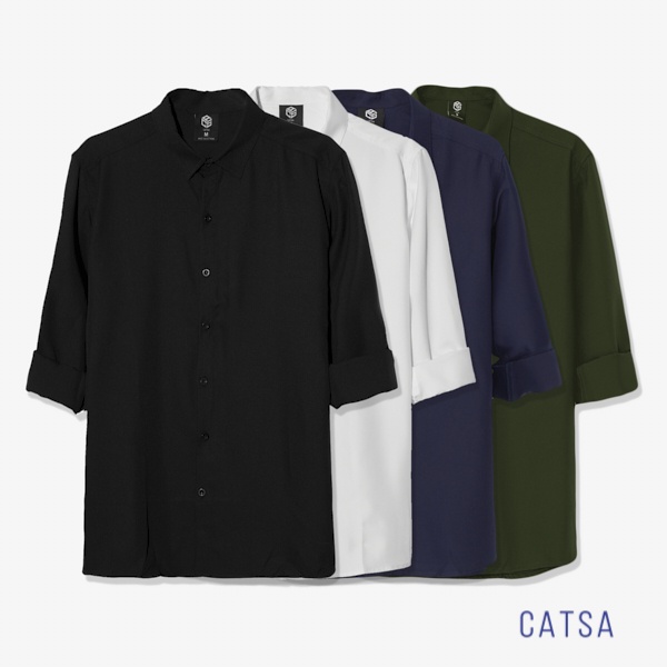 Áo sơ mi trắng, đen nam CATSA tay dài công sở, vải cotton không nhăn, thấm hút mồ hôi tốt ASD006 - ASC345 - ASC349 - 350