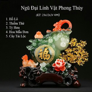 Tượng phong thủy hồ lô | hoa mẫu đơn | thiềm thừ | tỳ hưu | cây tài lộc may mắn phong thủy