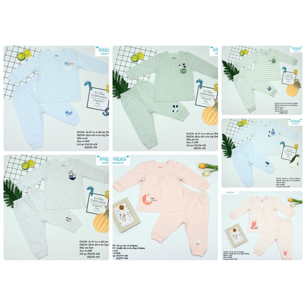 Dokma _Bộ cài vai dài tay mỏng bé trai/bé gái