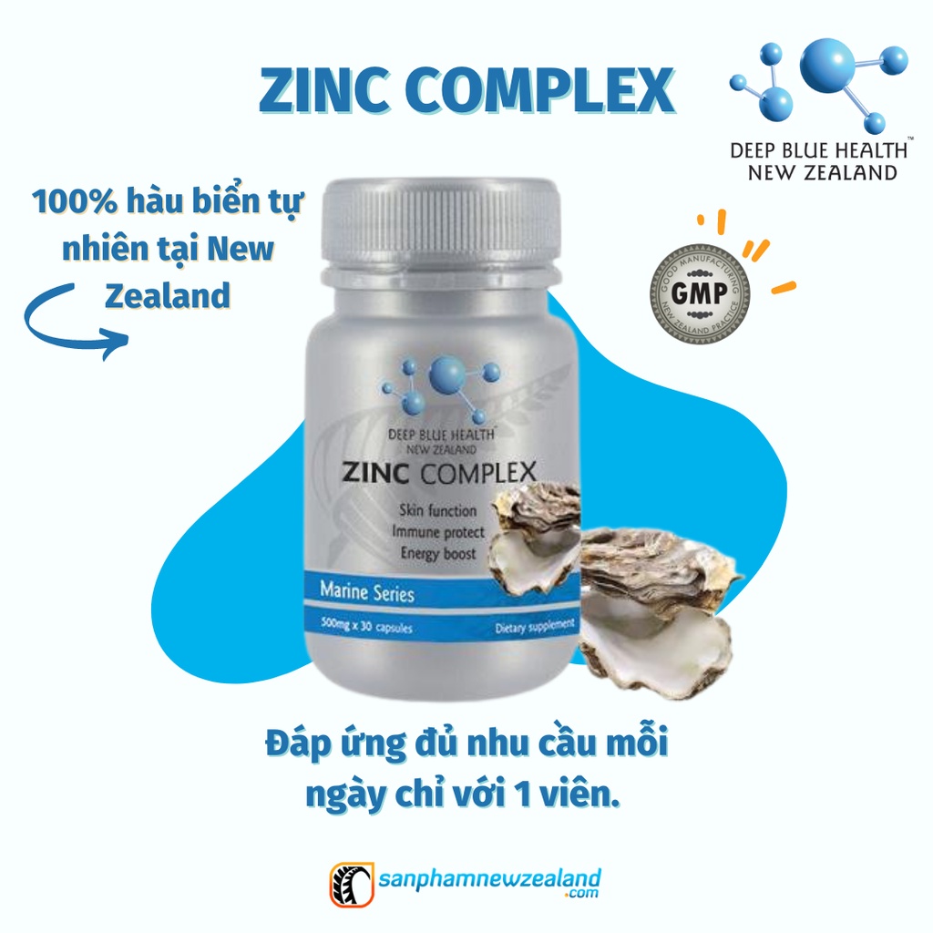 Viên uống kẽm Deep Blue Health ZinC Complex tăng cường đề kháng, giảm mụn, điều hòa nội tiết hộp 60 viên