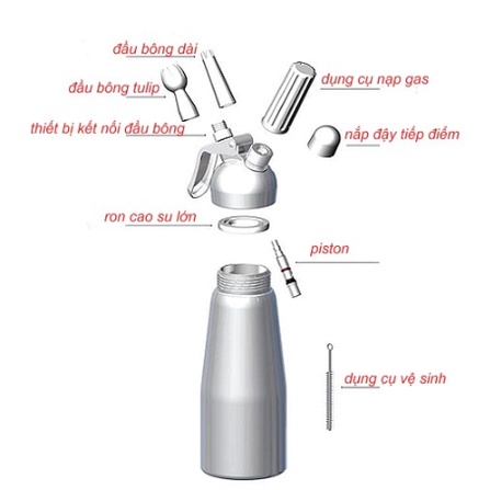 Bình xịt kem tươi Cream Whipper 500ml - Màu đỏ (tặng kèm công thức đá xay khi mua hàng)