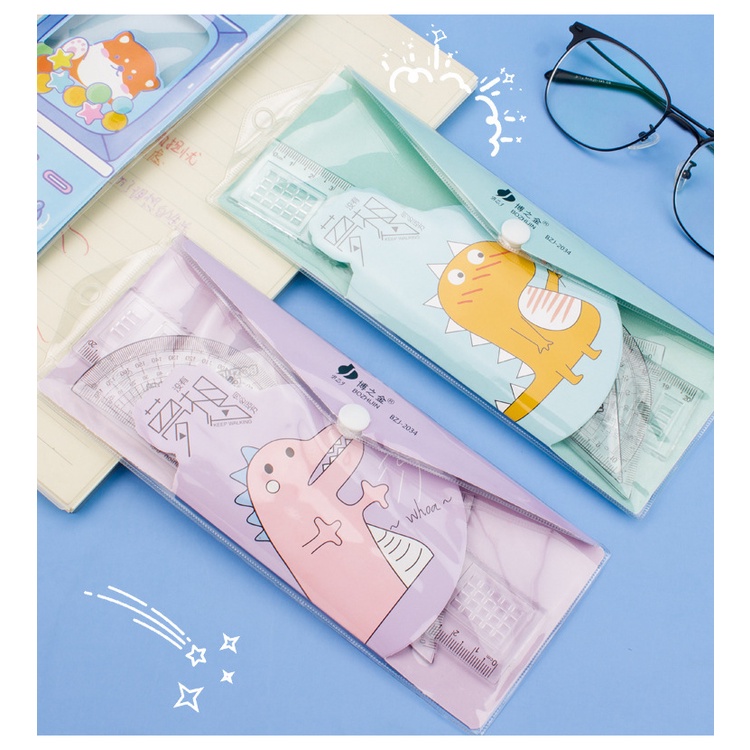 Bộ eke học tập nhựa cao cấp hình khủng long dễ thương BAG U EKEKHUNGLONG14