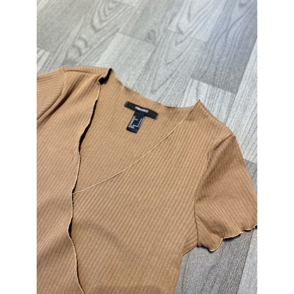 Áo croptop thun tăm 21 mã nâu be