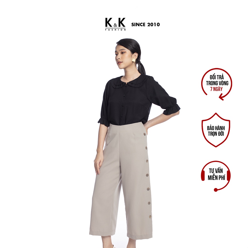 Quần Công Sở Nữ Ống Rộng K&K Fashion QCS02-06 Màu Nâu Vải Cotton