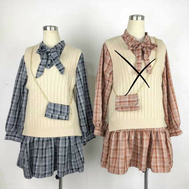 Sét váy caro +gile+túi chéo