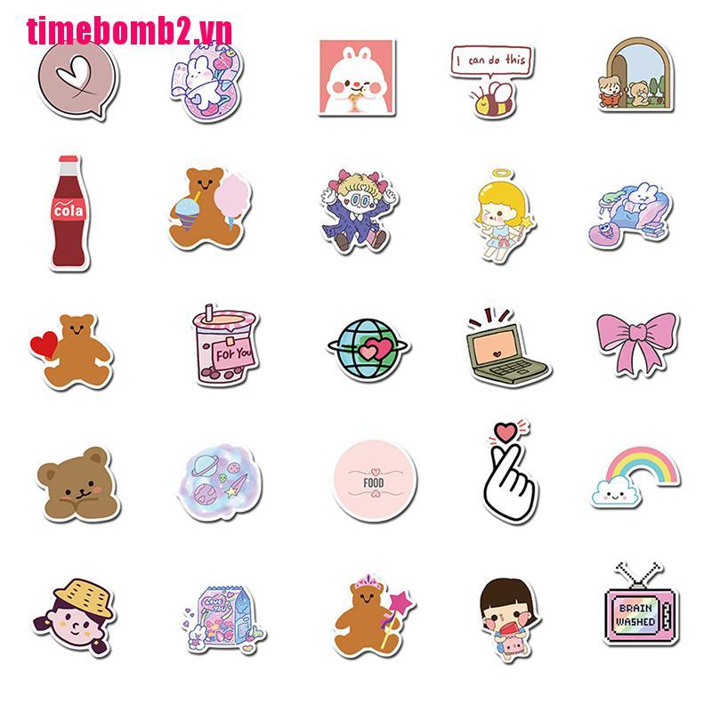 50 Miếng dán trang trí hình gấu và các họa tiết hoạt hình kiểu Hàn Quốc dễ thương