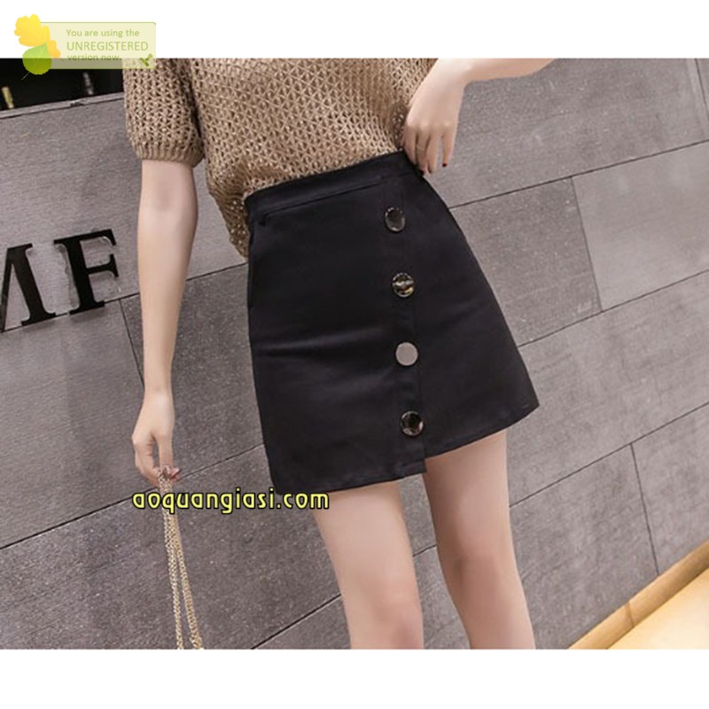 Quần giả váy vạt xéo nút sắt to màu đen size S,M AQGS MT908 rẻ đẹp chuẩn store hàn quốc freeship 50k
