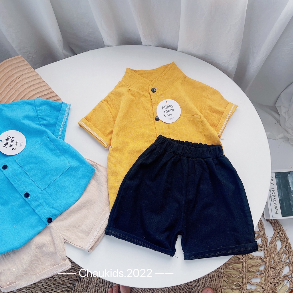 [SALE] Set Bộ Bé Trai Vải Thô Mềm Mát Cổ Tàu Túi Ngực, Bộ Quần Áo Cho Bé Mặc Đi Học, Đi Chơi CK27