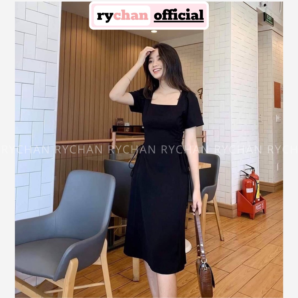 Đầm Xòe Cổ Vuông Đan Eo 5 Màu Mint Nude Trắng Đen Đỏ - DX820