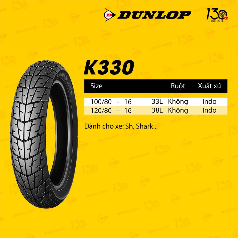 Vỏ trước xe Honda SH hãng Dunlop K330 100/80-16 MC 50S TL Indo