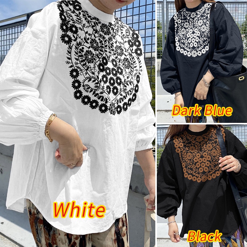 Áo kiểu ZANZEA vải cotton tay dài họa tiết thêu hoa giản đơn kiểu cổ điển cho nữ