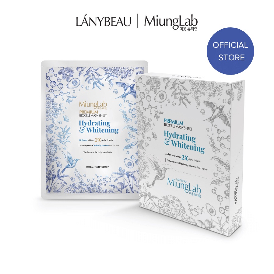 Hộp 8 miếng Mặt nạ cấp ẩm và dưỡng trắng da LÁNYBEAU MiungLab Premium Hydrating & Whitening Biocell Mask Sheet