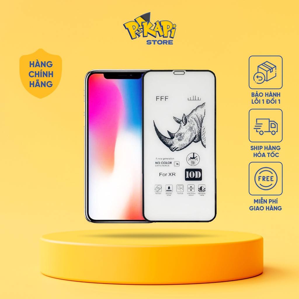 Kính cường lực ip Tê Giác độ cứng 9H full màn không cấn gợn, chống bám vân cảm ứng mượt, PIKAPI Phụ Kiện