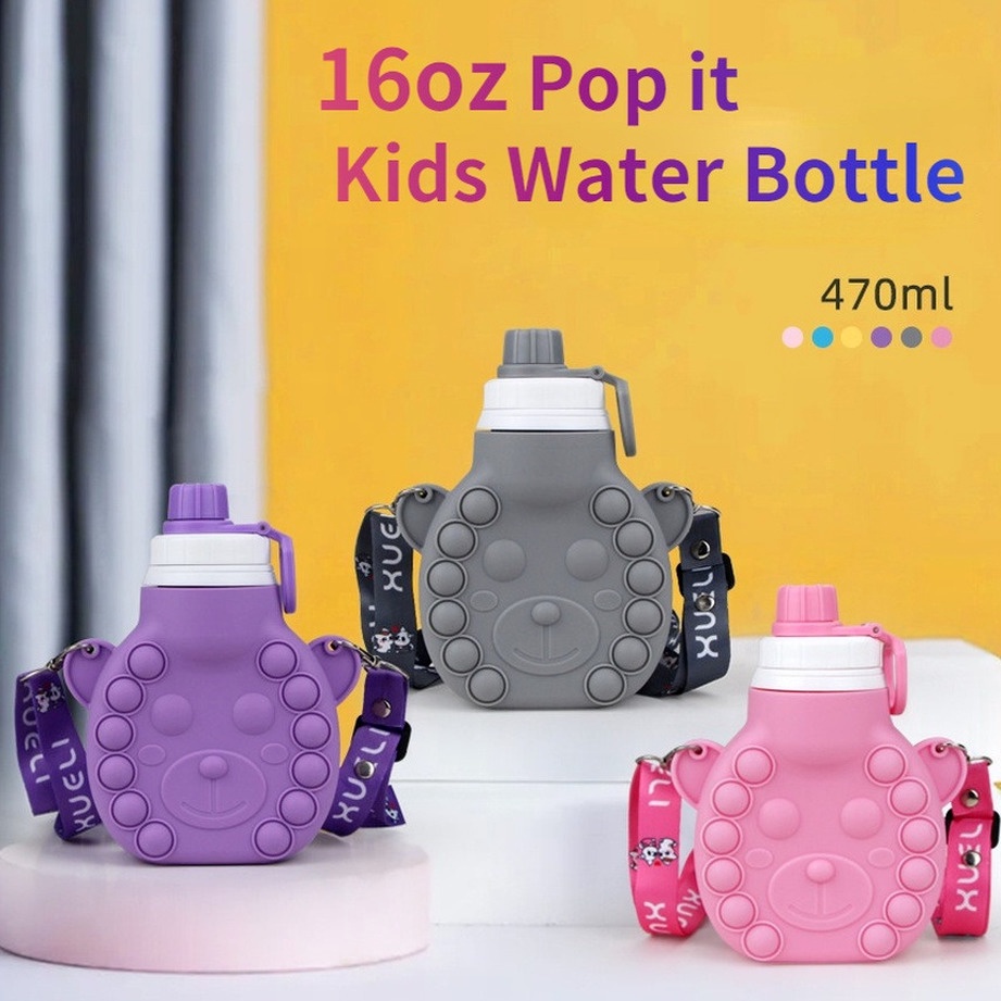 Mới!! Bình Đựng Nước 470Ml /16oz Có Dây Đeo Vai Và Ống Hút Dành Cho Trẻ Em Đi Học °C+