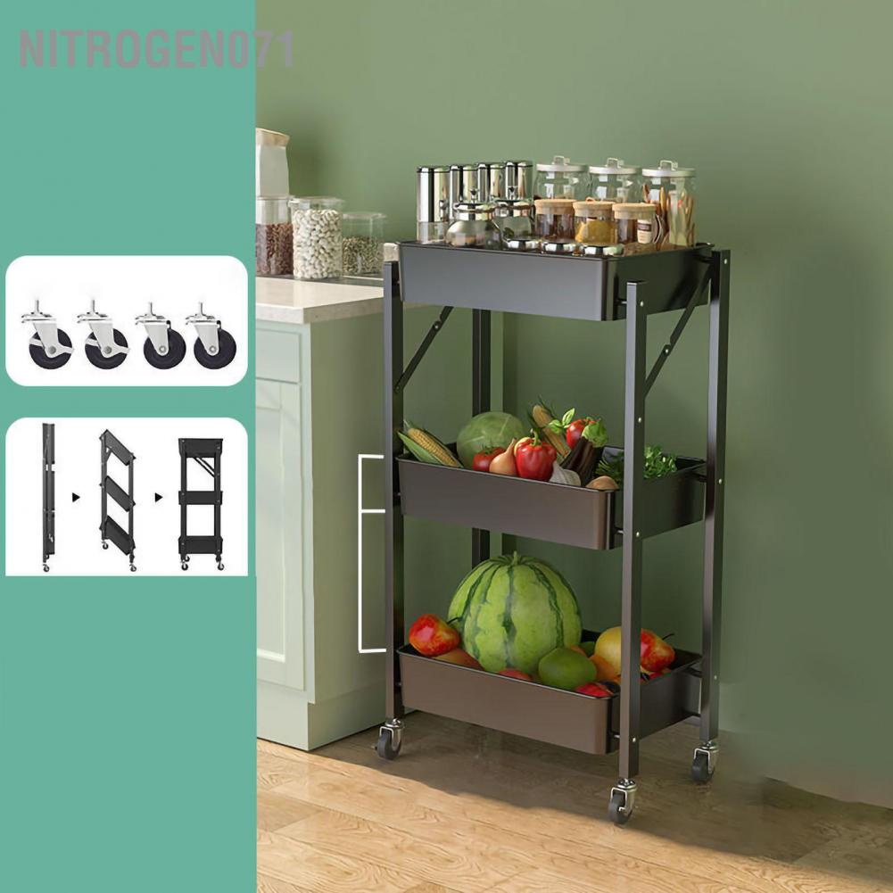 ❤️ Nitrogen071 Kệ nhà bếp Gấp Gọn có bánh xe  Giỏ gấp hàng Lắp đặt miễn phí Nhiều tầng Giá để Xe đẩy Đa năng
