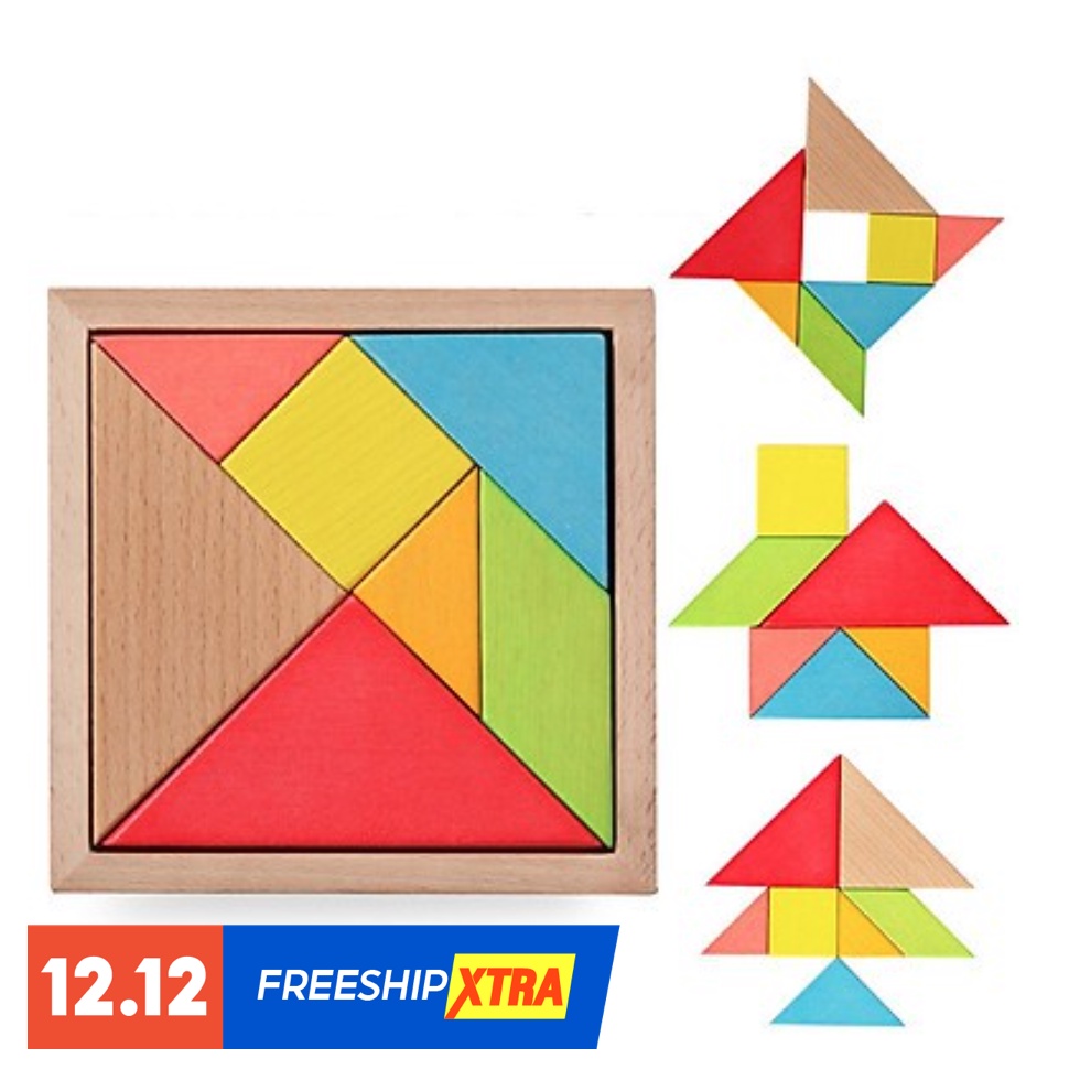 Bộ Đồ chơi xếp hình Tangram bằng gỗ - kích thước 12.1x12.1 cho bé yêu