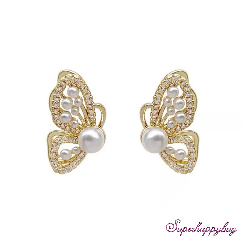 Bông Tai Mạ Bạc Hình Bướm Đính Ngọc Trai Đơn Giản Chất Lượng Cao