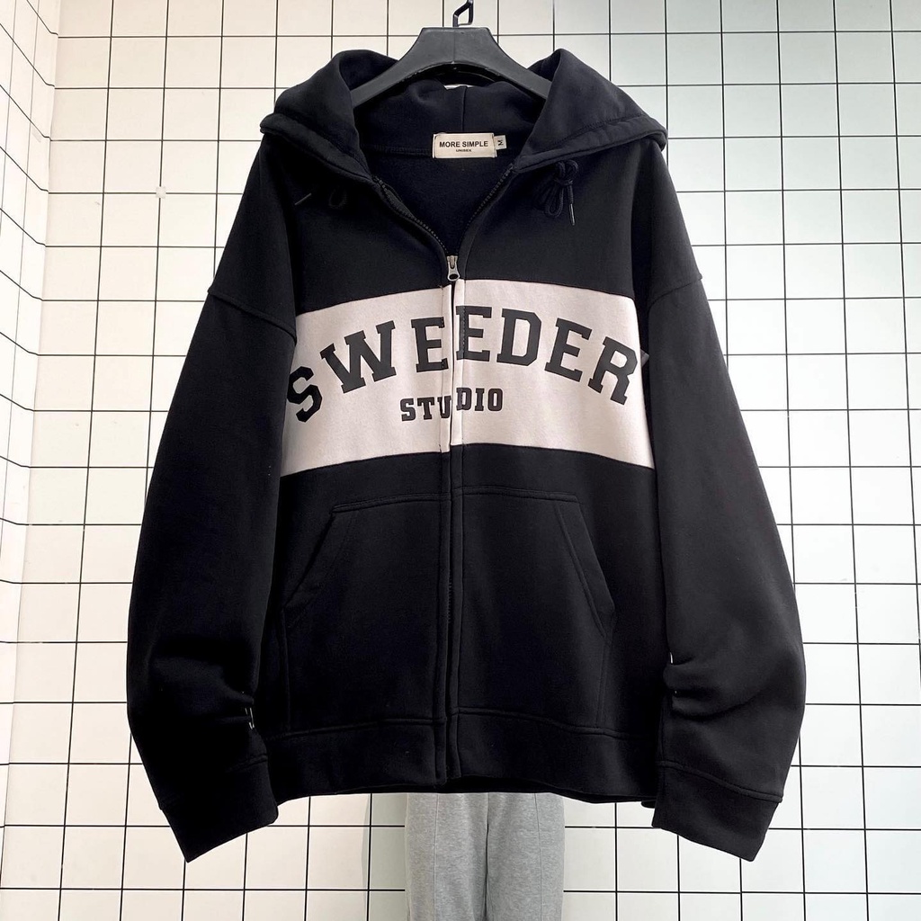 Áo Khoác Hoodie Nỉ Bông ZIPDER màu ĐEN/XANH Unisex  Nam nữ unisex/Áo hoodie dây kéo có mũ form rộng JEJUL
