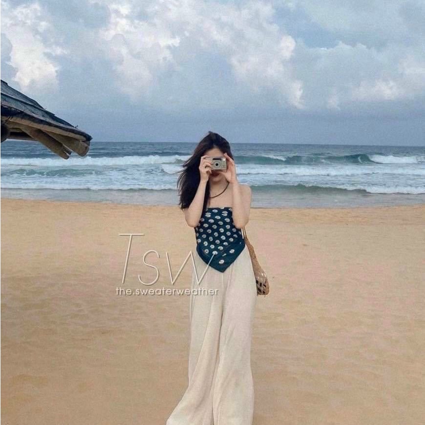 Set đồ nữ áo yếm thổ cẩm với quần cạp chum thắt nớ lưng có mút ngực cá tính xinh xắn XUKA DRESS DT007