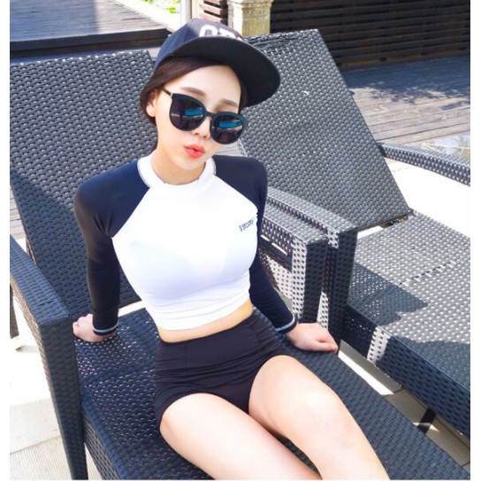 XẢ HÀNG Có sẵn bộ đồ bơi croptop trơn nữ eo cao giấu bụng